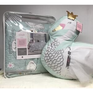 Tabitha Webb Swan Full Queen Quilt Sham Pillow Cover Set Bedding + Pillow NWT